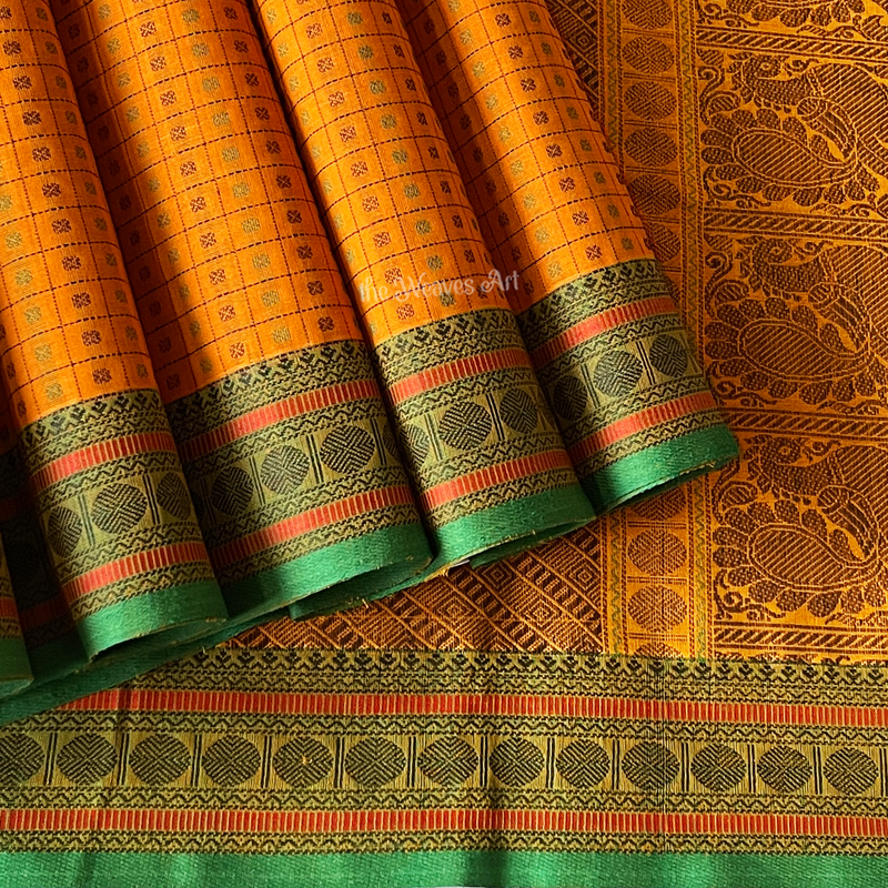 Tangerine Orange Boly Butta Handloom Kanchi Cotton Saree