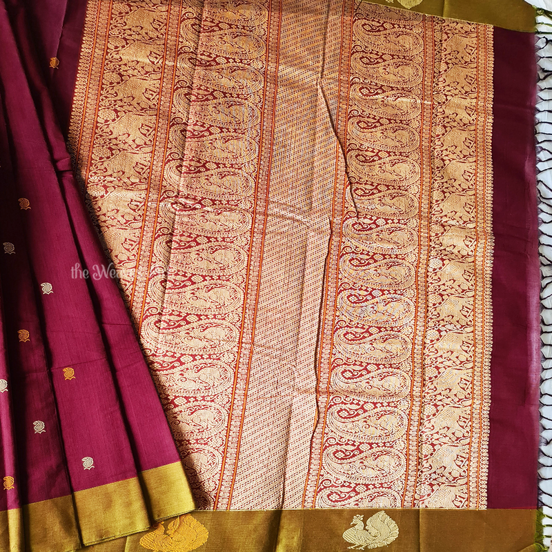 Velvet Rose Color Handloom Kanchi Cotton Butta saree