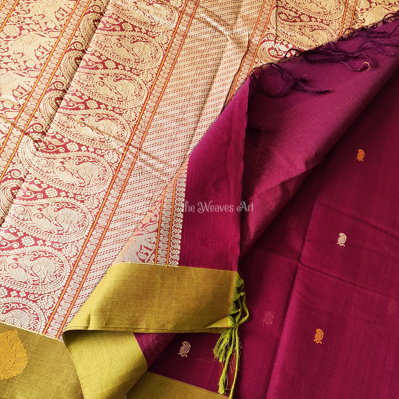 Velvet Rose Color Handloom Kanchi Cotton Butta saree
