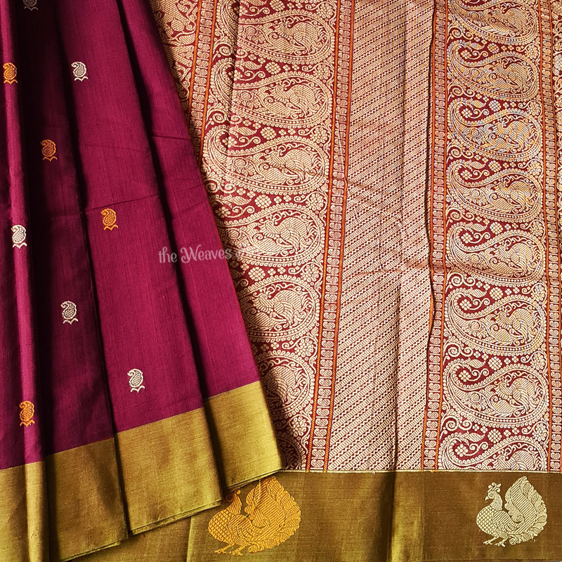 Velvet Rose Color Handloom Kanchi Cotton Butta saree