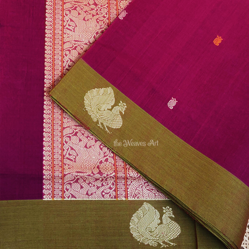 Velvet Rose Color Handloom Kanchi Cotton Butta saree