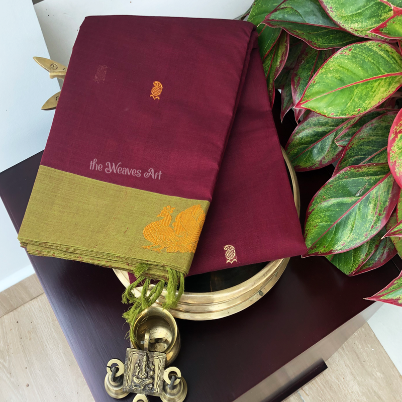 Velvet Rose Color Handloom Kanchi Cotton Butta saree
