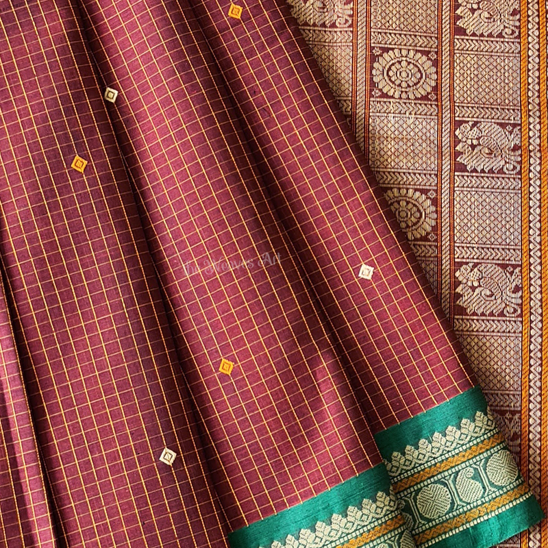 Garnet Red Handloom Muthu Kattam Kanchi Cotton Saree