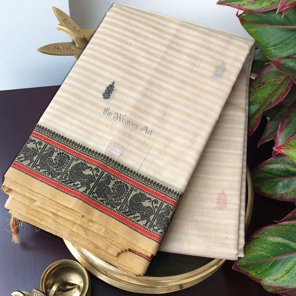 Handloom Vazhaipoo Stripes Kanchi Cotton Saree