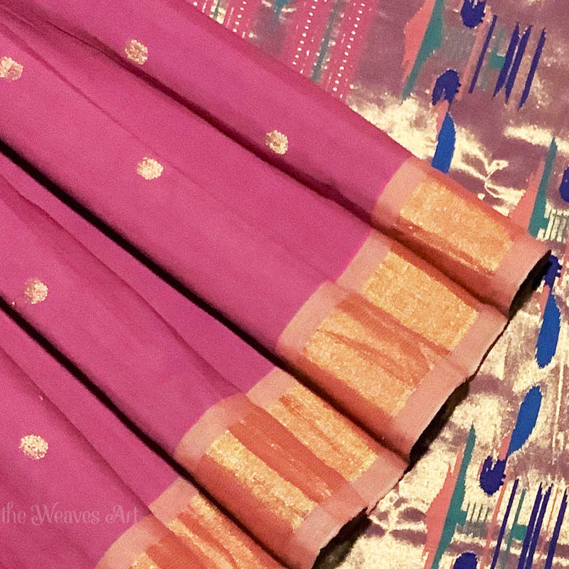 Rose Pompadour Handwoven Traditional Mor Paithani Cotton Saree