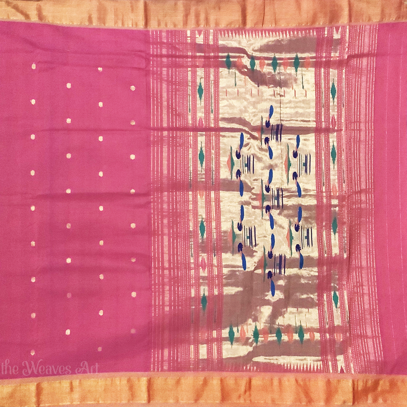 Rose Pompadour Handwoven Traditional Mor Paithani Cotton Saree