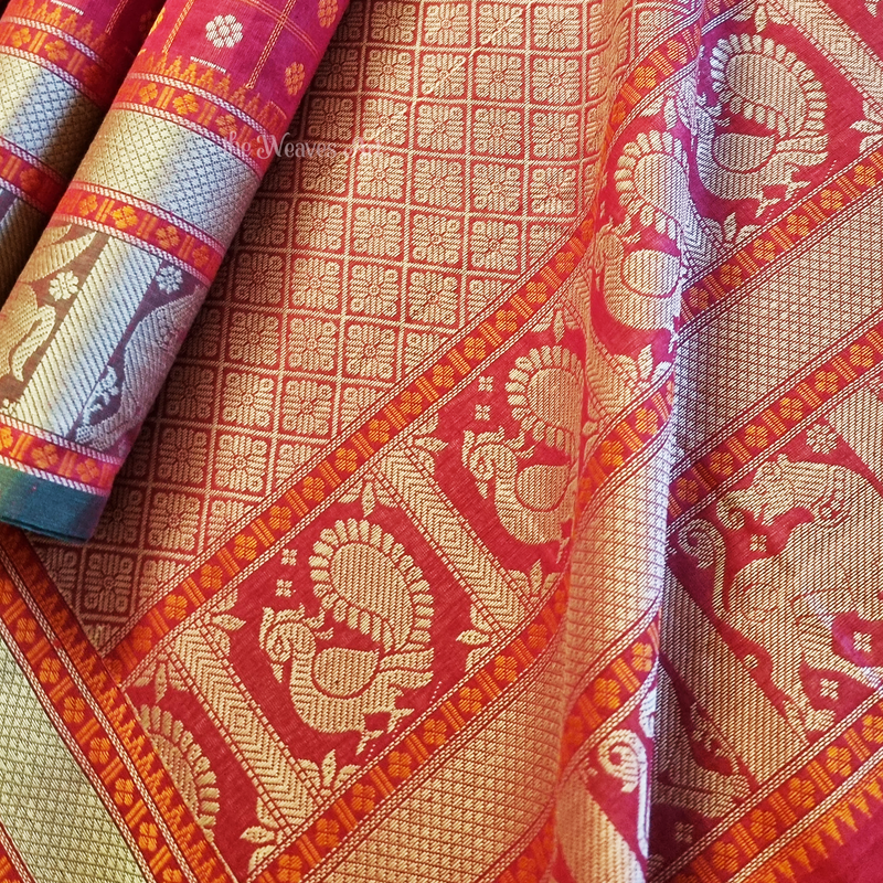 Yazhi Border Kanchi Cotton Saree